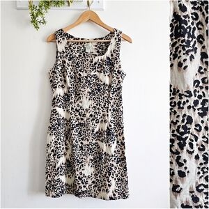 Studio Ease Linen Blend Leopard Print Shift Dress Womens Size 12 Sleeveless